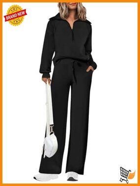 2 Piece Casual Half Zip Sweatshirt & Wide Leg Pants Tracksuit